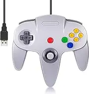 Wired USB N64 Controller, FISUPER Classic Video Game Controller USB Gamepad for Windows PC MAC Raspberry PI Retropie (Grey)