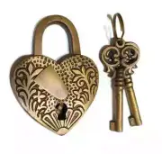 engraved PADLOCK 3" Vintage stye HEART LOVE solid brass 2 keys lock bridge B