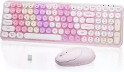 NEOBELLA Rainbow Colorful Keyboard & Mouse Combo Wireless Gradient Color Retro