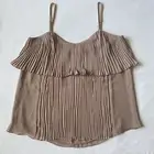 NEW Sanctuary Top L Mauve Greige Pleated Tiered Ruffle Chiffon Spaghetti Adjust