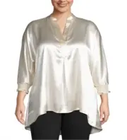 Anne Klein Women's Plus Smocked Hi Low Tunic Top Beige Size 0X