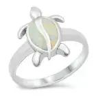 Turtle Ring Genuine Sterling Silver 925 White Lab Opal Face Height 15 mm Size 10