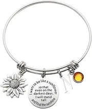 [Eilygen] Sunflower Bracelet Gift Initial Charm Bracelet 26 Letters Adjustable Bracelet for Women Encouragement Jewelry for Her