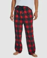 $45 Nautica Men's Red Fleece Plaid Cozy Micro Pajama Pants Sleepwear Size M