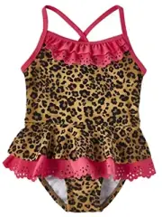 Infant & Toddler Girls Brown & Pink Leopard Print 1 Piece Swimming Suit