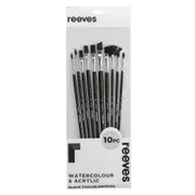 Reeves Black Taklon LH Flat Round Filbert Angle & Fan Paint Brushes Painting Set