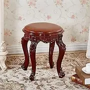 Vanity Stool, Retro Makeup Dressing Bench with Solid Wood Legs, Piano Seat with Carved Flowers, Thick Padded Cushioned Chair, Large Vanity Benches for Bedroom,A