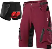 [ARSUXEO] Men's Cycling Shorts Loose Fit MTB Shorts Water Resistant Outdoor Sports Bottom with 7 Pockets