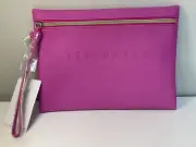 Ted Baker 100% Bovine Leather Fuchsia Pink Clutch Wristlet Pouch Bag NWT