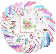 [Goaste] 40 Pack Cotton Handkerchiefs, 11.5" Women Hankies with Vintage Floral Print, Ladies Tea Party Hanky with Wavy Edge, Pocket Square Towel for Gifting, Weddings, Home Decor, Christmas, Floral, 11.5" L * 11.5" W