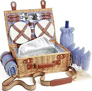 DHAEE Wicker Picnic Basket Set for 4 Person with Cooler Compartment and Waterproof Blanket,Removable Strap,Wine Bag,Cutlery Set,for Camping,Day Travel,Beach,Hiking,BBQ Family/Couples Gifts, Yellow