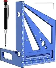 3D Multi Angle Measuring Ruler 22.5-90 Degree Aluminum Alloy Woodworking Square Protractor Drawing Line Ruler Miter Triangle Ruler with 1 Pens and 1 Spanner for Woodworking Engineering Construction