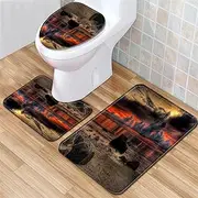 HDVCRNBAVW Simplicity Toilet Seat Cover 3Pcs Set Carpet Modern Decoration Bathroom Entrance Water Absorption Anti-Slip Printing Pattern Rug Toilet seat Cover(E2194-2)