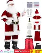13pcs Complete Santa Claus Red Velvet Christmas Xmas Clause Suit Mens Costume