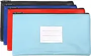 [uxcell] 11x6" Money Bank Deposit Bag with Zipper Set, 4 Pack Leatherette Cash Coin Check Wallet Pen Pouch with Clear Window for Office, Multicolored