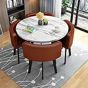 Modern Round Dining Table Set with PU Leather Chairs Small Kitchen Table and Chairs for 4 Ideal for Small Office Conference Room Home Dining Room Furniture Set 1 Table 4 Chairs