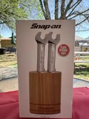 Snap-On Wrench Stainless Steel 6 Piece Knife Set W/ Wood Block, 9” Knives NIB