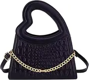 [Razzberry] Heart Top Handle Crossbody Handbag, Chunky Gold-Toned Chain and Hardware, Luxury Vegan Faux Croc Leather