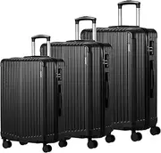 [MAZAM] Suitcase Set 3pcs with Lock 20" 24" 28" Hard Shell Luggage Black
