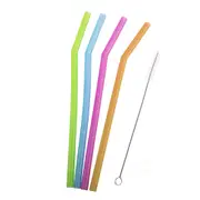 Appetito Set of 4 Translucent Drinking Bent Straws with Brush Silicone Reusable