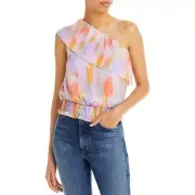 AQUA SMOCKED WAIST RUFFLED PEASANT TOP SIZE L
