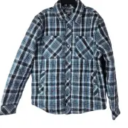 NWT Ocean + Coast Mens Plaid Flannel Shacket Blue Snap Button Shirt Small