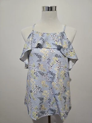 Size Large (14) Light Blue and floral multi-coloured cami spaghetti strap Blouse
