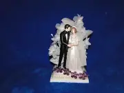 New Handmade Bride & Groom Wedding cake topper or Centerpiece in purple