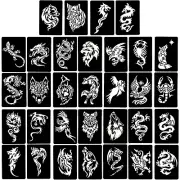 4 Sheets Temporary Tattoo Stencils, 32Pcs Animal Patterns Henna Tattoo Stencil K