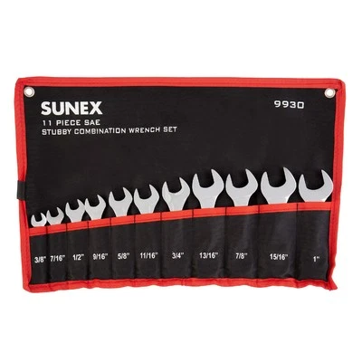 Sunex Tools 9930 SAE Stubby Combination Wrench Set 3/8-Inch - 15/15-Inch 11-P...