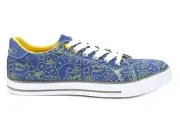 New Ed Hardy Skull Star Print Lace Up Low Top Canvas Men's Sneakers Blue 10