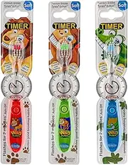 Lily's Home Children's Battery Powered Toothbrush with Flashing Timer - Pack of 3 (Wild Bunch - Boys)