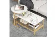 Giantex 2PCS Nesting Coffee Table Round End Table & Rectangular Table Set w/Faux Marble Tabletop Sofa Side Table, Gold
