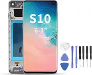 Phone Screen Replacement for Galaxy S10, 6.1 Inch Organic LED Touch Digitizer Assembly with Frame and Repair Tool, for Galaxy S10 G9730, SM G973U, SM G973W, SM G973F (Black)
