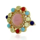 4.15ct Opal Coral Diamond Round Prong Set Cocktail Multicolor Ring 18k Gold