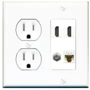 1 Port CAT6 COAX 2 HD Wall Plate-Tamper Proof White