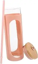 PHENOFICE Bamboo Straw Glass Cup Lid Silicone Sleeve Large Water Bottle for Iced Tea Cold Brew