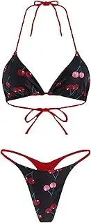 [AIBEARTY] Women's Sexy Printed 2 Piece Swimsuits Set Halter Lace Up G-String Thong Triangle Micro Bikini Swimwear