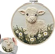 Needle Punch Kits for Adults - Stitching Sheep Pattern Punch Embroidery Kit,Art Projects Threader Instruction Fabric Hoop Yarn, Arts and Crafts for Beginners