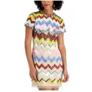 Aidan Mattox NWT Zig-Zag Sequin Crew-neck Mini Formal Short Sleeve Shift Dress 8