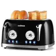 CUSIMAX Retro 4-Slice Toaster with Wide Slots Stainless Steel 6 Toast Setting...