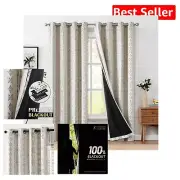 Elegant Geometric 90” Blackout Curtains with Grommet Tops - Set of 2 Panels