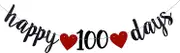 Happy 100 Days Banner, Black Glitter Baby's 100 Days Party Decor Wedding/Fall in Love100 Days Paper Sign Bunting-Baby Shower Party Decorations (Pre-strung)