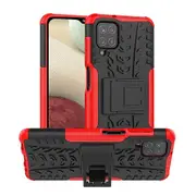 Samsung Galaxy A12 Case, Shockproof Heavy Duty Tough Kickstand Protective Rugged Case Cover (Red)