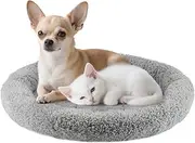 PETLESO Cat Beds for Indoor Cats, 19.5”Round Self Warming Pet Pad Mat with Pillow Around, Non-Slip Bottom Soft Plush Cushion for Small to Medium Dogs, Washable, Gray