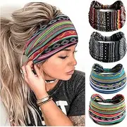 [STGDAK] Boho Headbands For Women Fashion Stretch Wide Hair Bands Knoted Turban Head Bands Yoga Running Sweatband Elastic Headband Stylish Wrap Headbands Hair Accessories for Teen Girls 4 Pack
