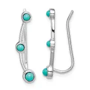 Sterling Silver Rhodium-Plated Created Turquoise Ear Climber Earrings