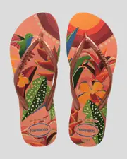 [Havaianas] Havaianas Women's Slim Tropical Flip Flops Slippers in Peach Coral Size 39/40 39/40 Peach Coral