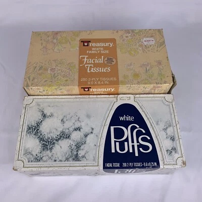 Vintage Puffs & Treasury Facial Tissue Box White JC Penney Thrift Drug C0upons