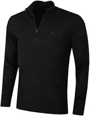 [J. Lindeberg] Mens Merino Blend Turtleneck 1/2 Zip Golf Sweater Clothes, Black, S